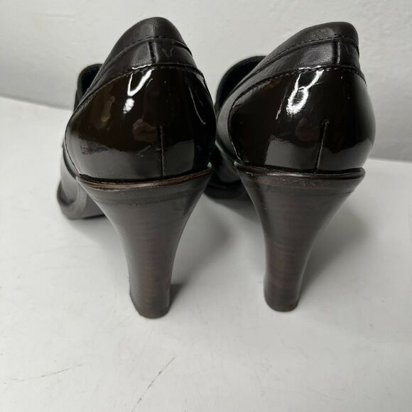 NavyBoot Dark Brown Italian Leather Chunky Heel Loafer Pumps size 37 (6.5) - Picture 4 of 8